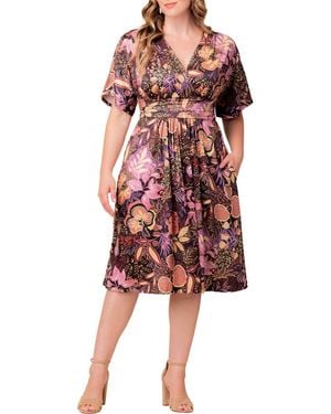 Kiyonna Gia Floral Midi Dress - Red