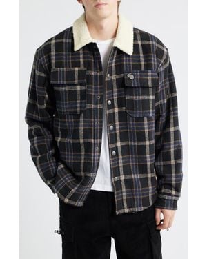 Criminal Damage Richmond Check Faux Shearling Shirt Jacket - Black