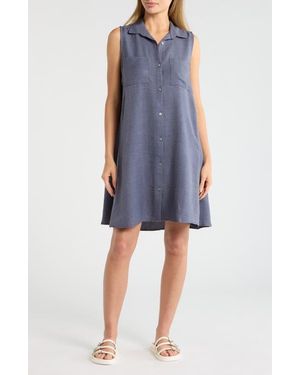 Beach Lunch Lounge Two Pocket Sleeveless Shirtdress - Blue