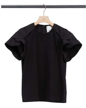 3.1 Phillip Lim Cascade Drape Mixed Media Top - Black