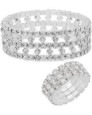 Steeltime Sterling Plated Crystal Bracelet & Ring Set - Metallic
