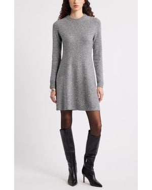 Nordstrom Marled Long Sleeve Wool & Cashmere Fit & Flare Minidress - Gray