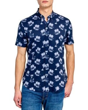 Con.struct Slim Fit 4-Way Stretch Short Sleeve Button-Up Shirt - Blue