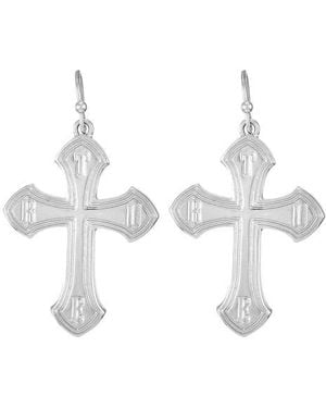 True Religion Logo Cross Drop Earrings - White