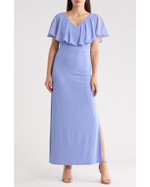 Connected Apparel Flutter Sleeve V-Neck Dress - Blue