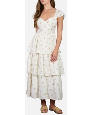 AUGUST SKY Floral Cap Sleeve Tiered Sundress - White
