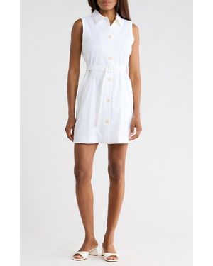 Theory Sleeveless Belted Linen Blend Shirtdress - White
