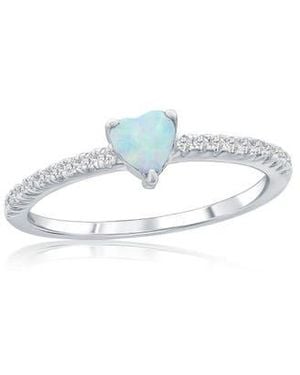 Simona Sterling Opal Heart & Cubic Zirconia Ring - Blue