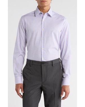 Duchamp Check Print Slim Fit Dress Shirt - Blue