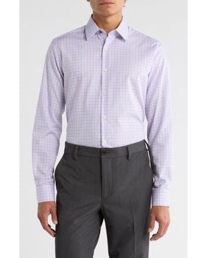 Duchamp Check Print Slim Fit Dress Shirt - Blue