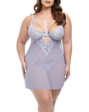 Oh La La Cheri Elsie Babydoll Teddy & G-String Set - Purple
