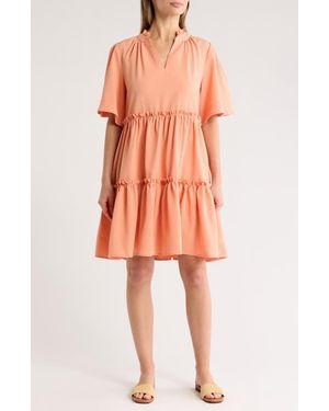 AREA STARS Pria Split Neck Tiered Trapeze Dress - Orange
