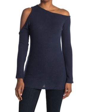 Go Couture Tie Dye Cold Shoulder Top - Blue