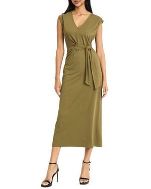Donna Morgan Cap Sleeve Tie Waist Maxi Dress - Green