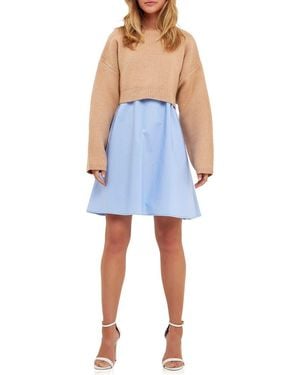 English Factory Sweater With Poplin Minidress - Blue