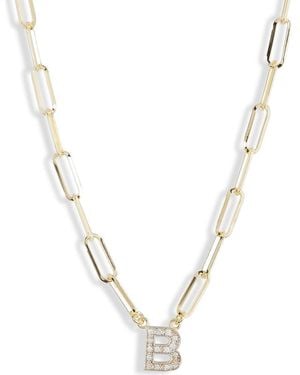 Meshmerise Diamond Initial Charm Paper Clip Chain Necklace - Blue