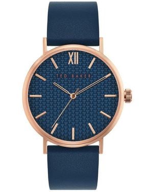Ted Baker Phlipa Gents Leather Strap Watch, 43Mm - Blue