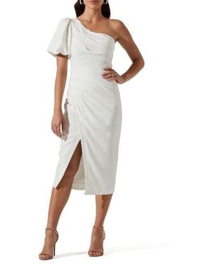 Astr Joelle One-Shoulder Puff Sleeve Dress - White