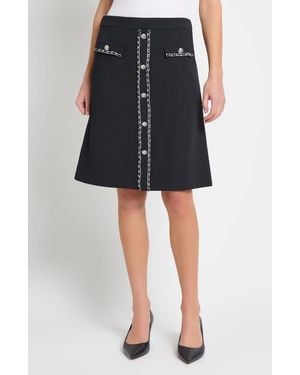 Ming Wang Chain Trim Deco Crepe A-Line Skirt - Black