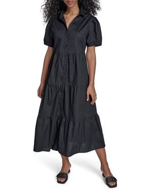 Calvin Klein Short Sleeve Cotton Tiered Maxi Dress - Black