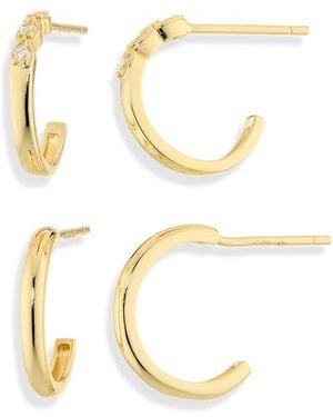 Argento Vivo Set Of 2 Cubic Zirconia Hoop Earrings - Metallic