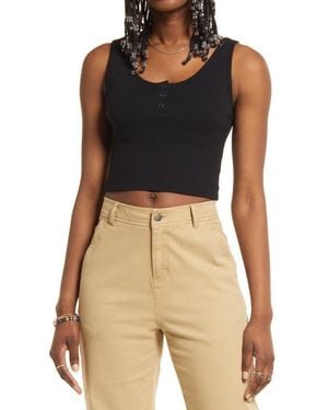 BP. Cotton Blend Henley Crop Tank - Black