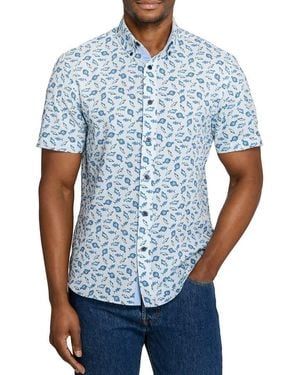 Con.struct Fish Print Short Sleeve Seersucker Button-Up Shirt - Blue