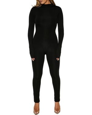Naked Wardrobe Ribbed Mock Neck Jumpsuit - Black
