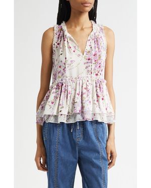 Cinq À Sept Midsummer Bloom Messina Sleeveless Peplum Top - Red