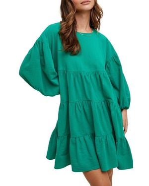 Wishlist Tiered Cotton Babydoll Dress - Green