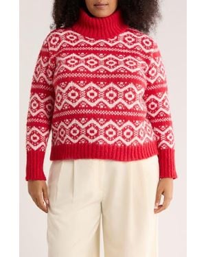 Joseph A Fair Isle Turtleneck Sweater - Red