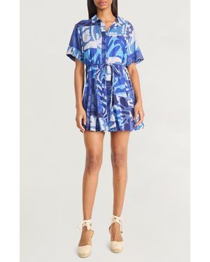 The Good Journey Short Sleeve Shirtdress - Blue