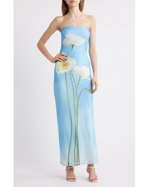 Rare London Spring Sky Strapless Satin Maxi Dress - Blue