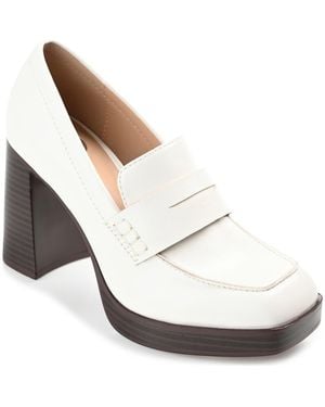 Journee Collection Ezzey Platform Penny Loafer Pump - White