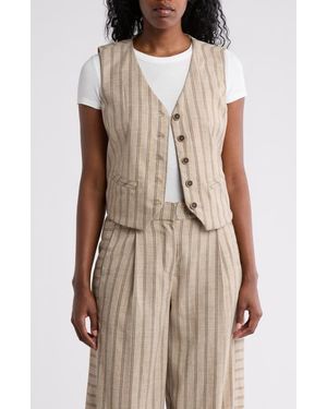 Democracy Stripe Button Vest - Brown