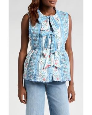 Damson Madder Catrin Tie Front Reversible Organic Cotton Vest - Blue