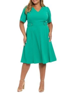 London Times Tab Waist Midi Dress - Green