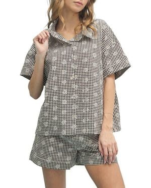 Wishlist Floral Plaid Shirt And Shorts Set - Gray