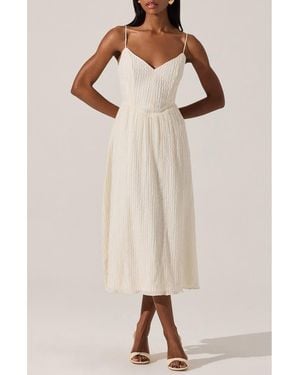 Astr Textured V-Neck Midi Dress - Natural