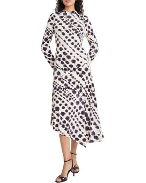 Maggy London Long Sleeve Asymmetric Hem Midi Dress - White