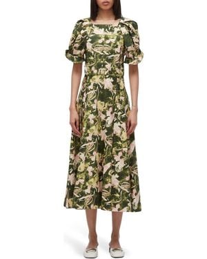 3.1 Phillip Lim Bloom Sleeve Belted Cotton Midi Dress - Green