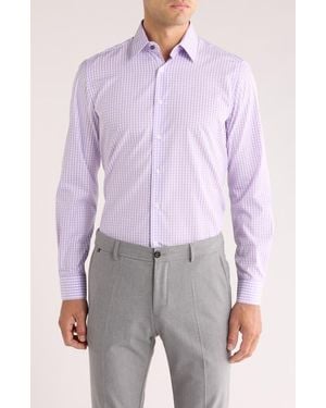 Duchamp Tailored Fit Check Stretch Cotton Dress Shirt - Blue