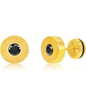 Black Jack Jewelry Cubic Zirconia Greek Key Round Stud Earrings - Metallic