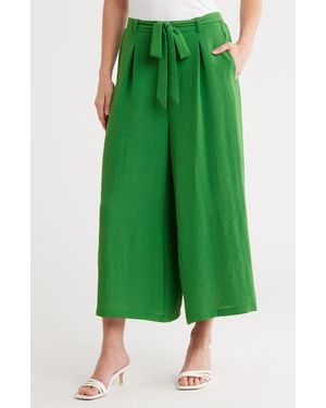 Bobeau Tie Waist Crop Wide Leg Pants - Green