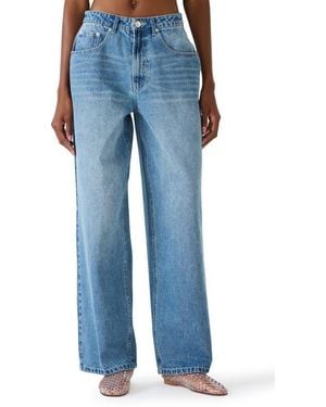 Steve Madden Sydnee Embellished Wide Leg Carpenter Jeans - Blue
