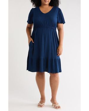 Max Studio Flutter Sleeve Knit Dress - Blue