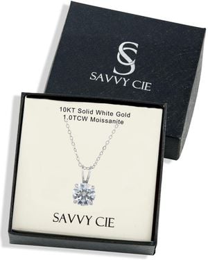 Savvy Cie Jewels 10K Moissanite Solitaire Pendant Necklace - Blue