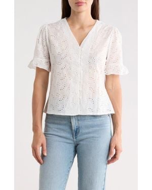 Forgotten Grace Cotton Broderie Anglaise Button-Up Top - Natural