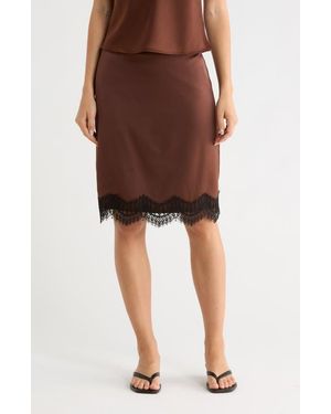 Wayf Lace Inset Midi Skirt - Brown