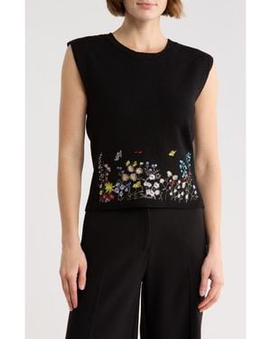 Ellen Tracy Embroidered Sleeveless Sweater - Black